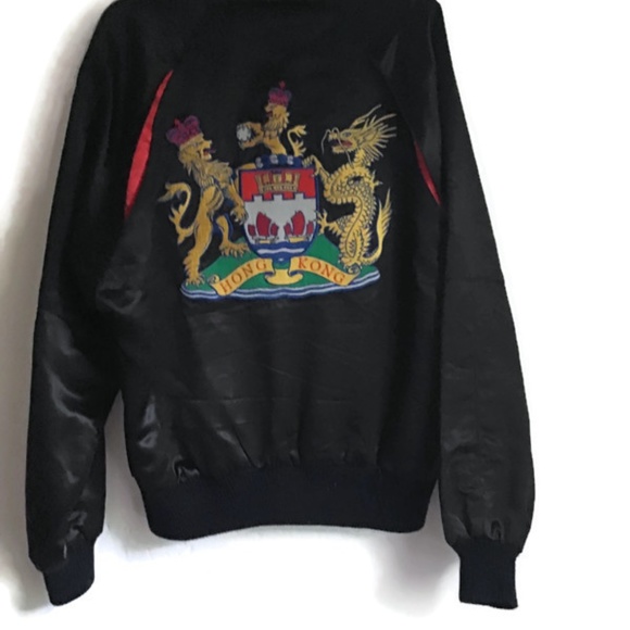 Vintage satin bomber  jacket with embroidery - Picture 4 of 9